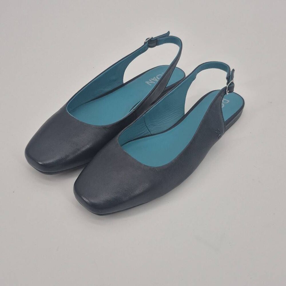 ROAN Woken Navy Blue Leather Slingback Square Toe Flats Size 9